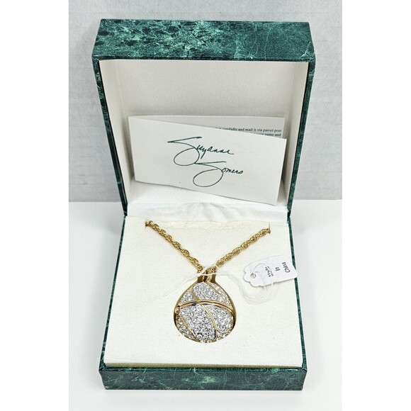Suzanne Somers Pave Rhinestone Egg Gold-Tone Necklace Watch In Box - Picture 1 of 8